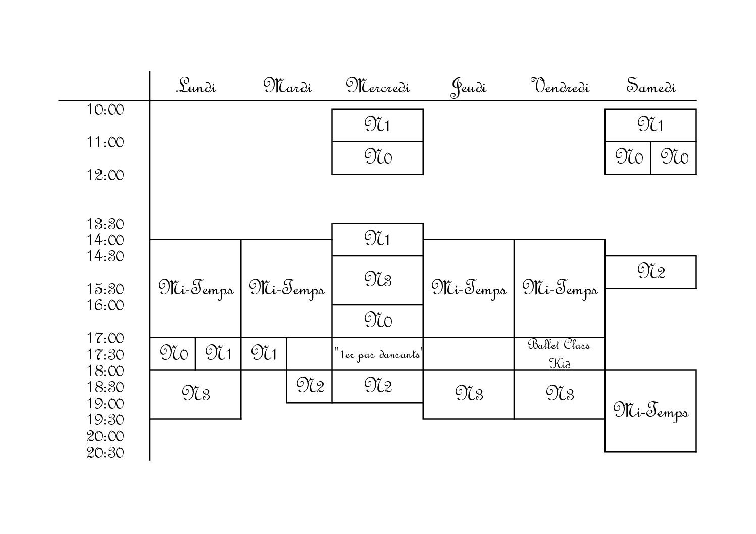 emploi du temps Planning des cours