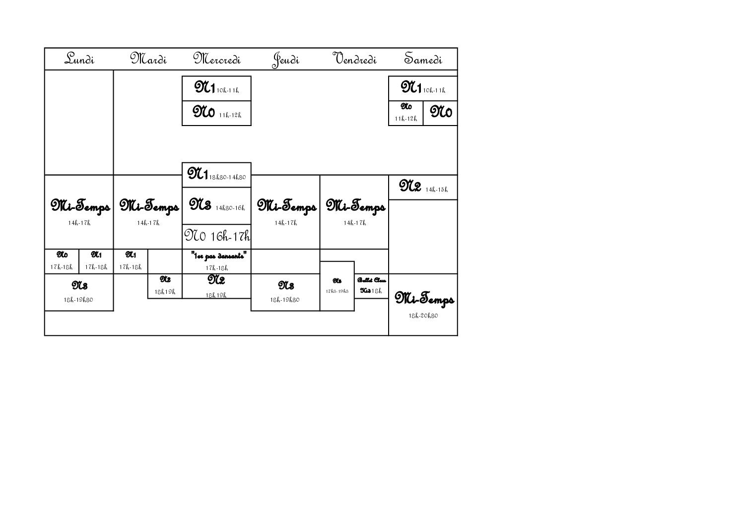 emploi du temps Planning des cours